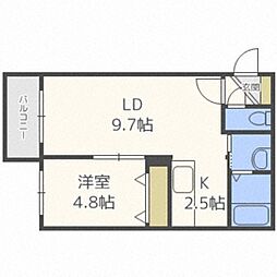 キングハウス環状通東 1LDKの間取図画像
