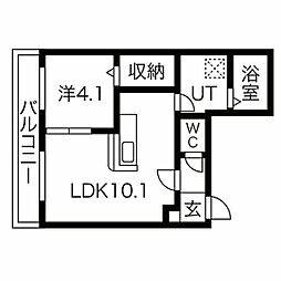 プリヴィエール西町 1LDKの間取図画像