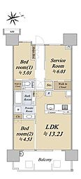 シティテラス尼崎 2SLDKの間取図画像