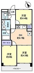 ライオンズガーデン船橋薬園台 4階3DKの間取り