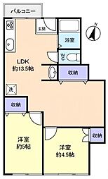 十字ビル 2LDKの間取図画像