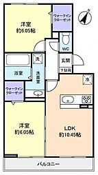 ハピネスA 2LDKの間取図画像