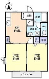 グリーンシンフォニーA 2DKの間取図画像