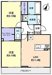 ハピネスB 2LDKの間取図画像