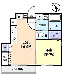 ラティオ勝田台 1LDKの間取図画像
