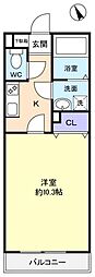 アムールドゥモンデ2 1Kの間取図画像