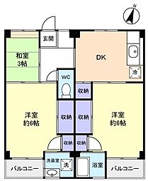 ビレッジハウス勝田3号棟 3DKの間取図画像