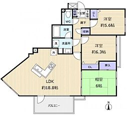 リーベスト勝田台エルベールの街B棟 3LDKの間取図画像