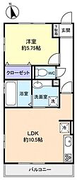 jyuto村上2B 1LDKの間取図画像
