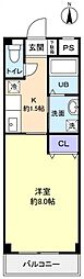 アドラブール勝田台 1Kの間取図画像