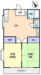 作新台ハイツ小山7号館 2DKの間取図画像