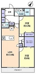 ルージェ前原2 2LDKの間取図画像