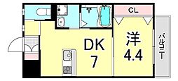 阪神本線 打出駅 徒歩4分の賃貸マンション 3階1DKの間取り