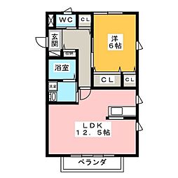 ルミエールA 1LDKの間取図画像