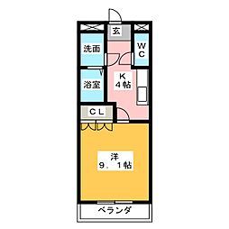 サンルーラル 1Kの間取図画像