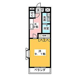 モンフレールi 1Kの間取図画像