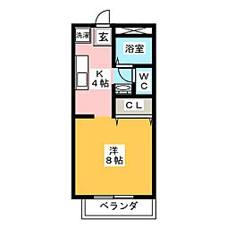 フローム・田B 1Kの間取図画像