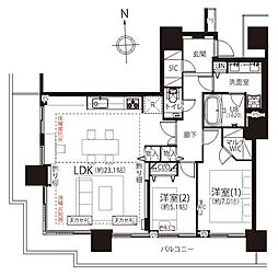 ベイクレストタワー 2LDKの間取図画像