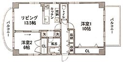 ライオンズヴィアーレ荏原中延 2LDKの間取図画像
