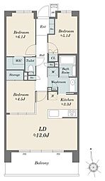 リーフィアレジデンス世田谷桜丘 3LDKの間取図画像