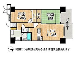 コスモ三宮アーバンスクエア 2LDKの間取図画像