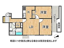 深江ロイヤルマンション 2LDKの間取図画像