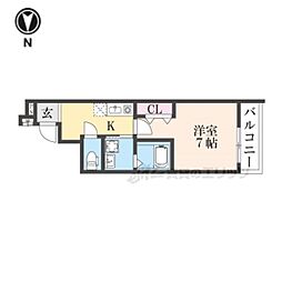 フジパレス長田サウス 2階1Kの間取り