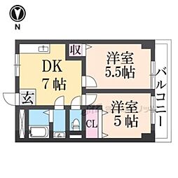 サンライフ小阪 2DKの間取図画像