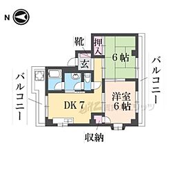 サンライフ若江東 2DKの間取図画像