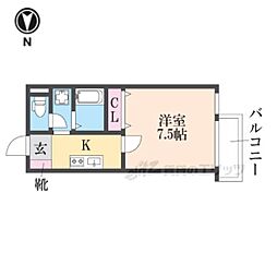 エムフラット衣摺1 1Kの間取図画像