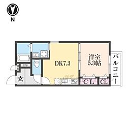 フジパレス弥刀駅北II番館 1DKの間取図画像