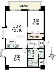 サンヴィラ六甲道パート2 2DKの間取図画像