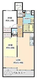 ルネ芦屋親王塚 2LDKの間取図画像