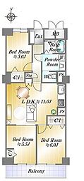 芦屋翠ケ丘パークマンション 3LDKの間取図画像