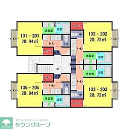 東武伊勢崎線 一ノ割駅 徒歩11分の賃貸アパート 2階1Kの間取り