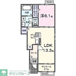 野田市花井アパート 1LDKの間取図画像