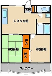 グランデージ第2武里 2DKの間取図画像