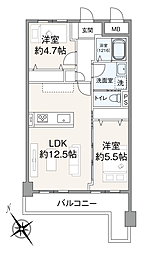 鶴見パークハイツ 2LDKの間取図画像