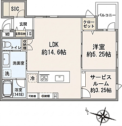 プラウドジェム幡ヶ谷 1LDKの間取図画像