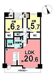 マークス・ザ・タワー静岡ペガサート 2LDKの間取図画像