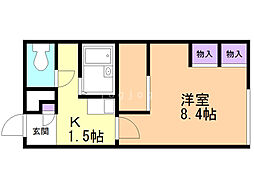 レオパレス北緯43度 1Kの間取図画像