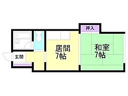 ラベラヴィータ西町 1DKの間取図画像