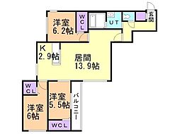S-RESIDENCE琴似4条 3LDKの間取図画像