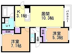 ウィスティリア宮の沢 2LDKの間取図画像