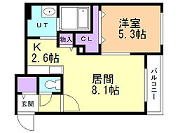 グランメール24ウエスト 1LDKの間取図画像