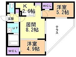 S-RESIDENCE琴似4条 2LDKの間取図画像