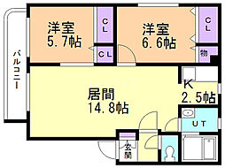 マンションむらかみ12 2LDKの間取図画像