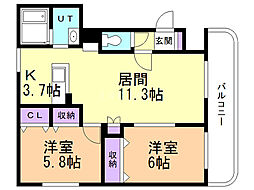 シャインピア 2LDKの間取図画像
