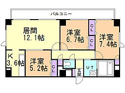 モンドブリックコトニ 3LDKの間取図画像