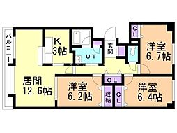 ウエストヒルコート2 3LDKの間取図画像
